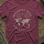 Uncharted Tribe Collective Global T-Shirt in Heather Maroon, front view.