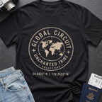 Uncharted Tribe Global Circuit T-Shirt in Black, front view.