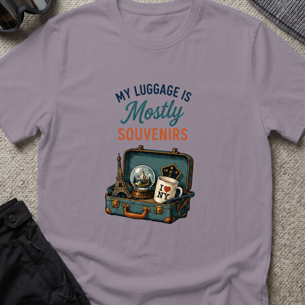 My Luggage is Mostly Souvenirs T-Shirt in Paragon, front view.