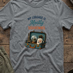 My Luggage is Mostly Souvenirs T-Shirt in Graphite Heather, front view.