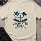 Uncharted Tribe Collective Surfer T-Shirt in Sand, front view.