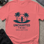 Uncharted Tribe Collective Surfer T-Shirt in Coral Silk, front view.