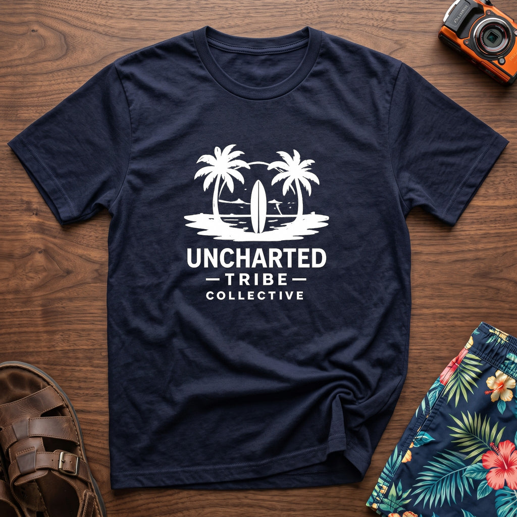 Uncharted Tribe Collective Surfer T-Shirt in Navy, front view.