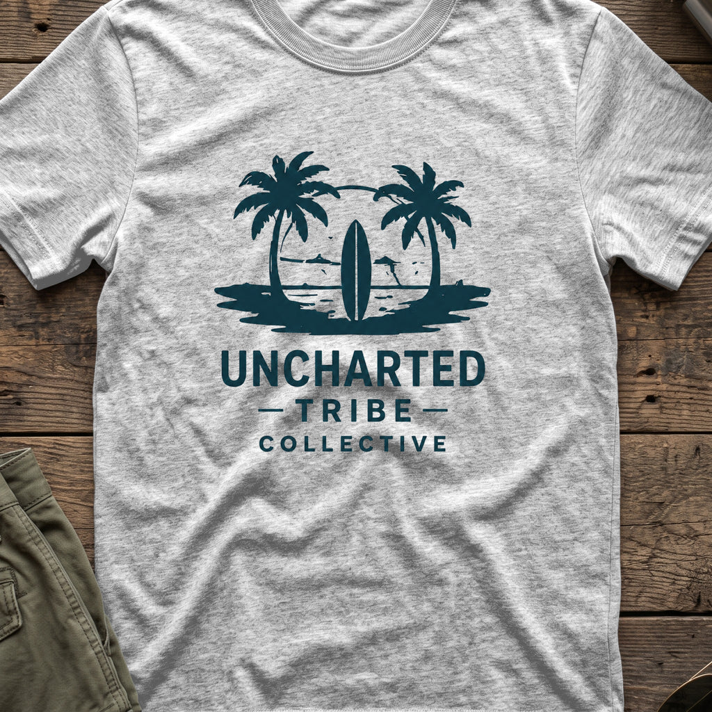 Uncharted Tribe Collective Surfer T-Shirt in Sport Grey, front view.