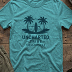 Uncharted Tribe Collective Surfer T-Shirt in Heather Galapagos Blue, front view.