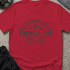 Adventure Awaits T-Shirt — Mountain Crest in Antique Cherry Red, front view.