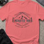 Adventure Awaits T-Shirt — Mountain Crest in Coral Silk, front view.