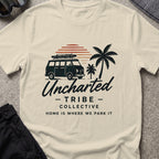 Home is Where We Park it T-Shirt in Sand, front view.