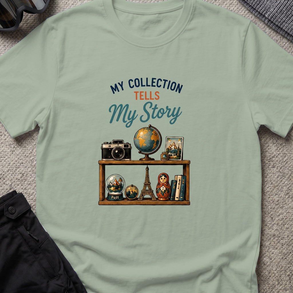 My Collection Tells My Story T-Shirt in Sage, front view.