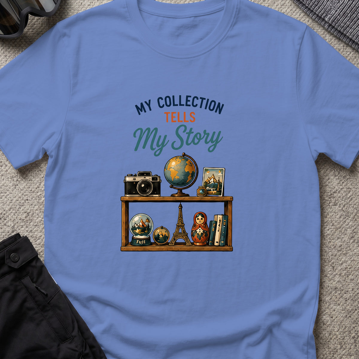My Collection Tells My Story T-Shirt in Iris, front view.