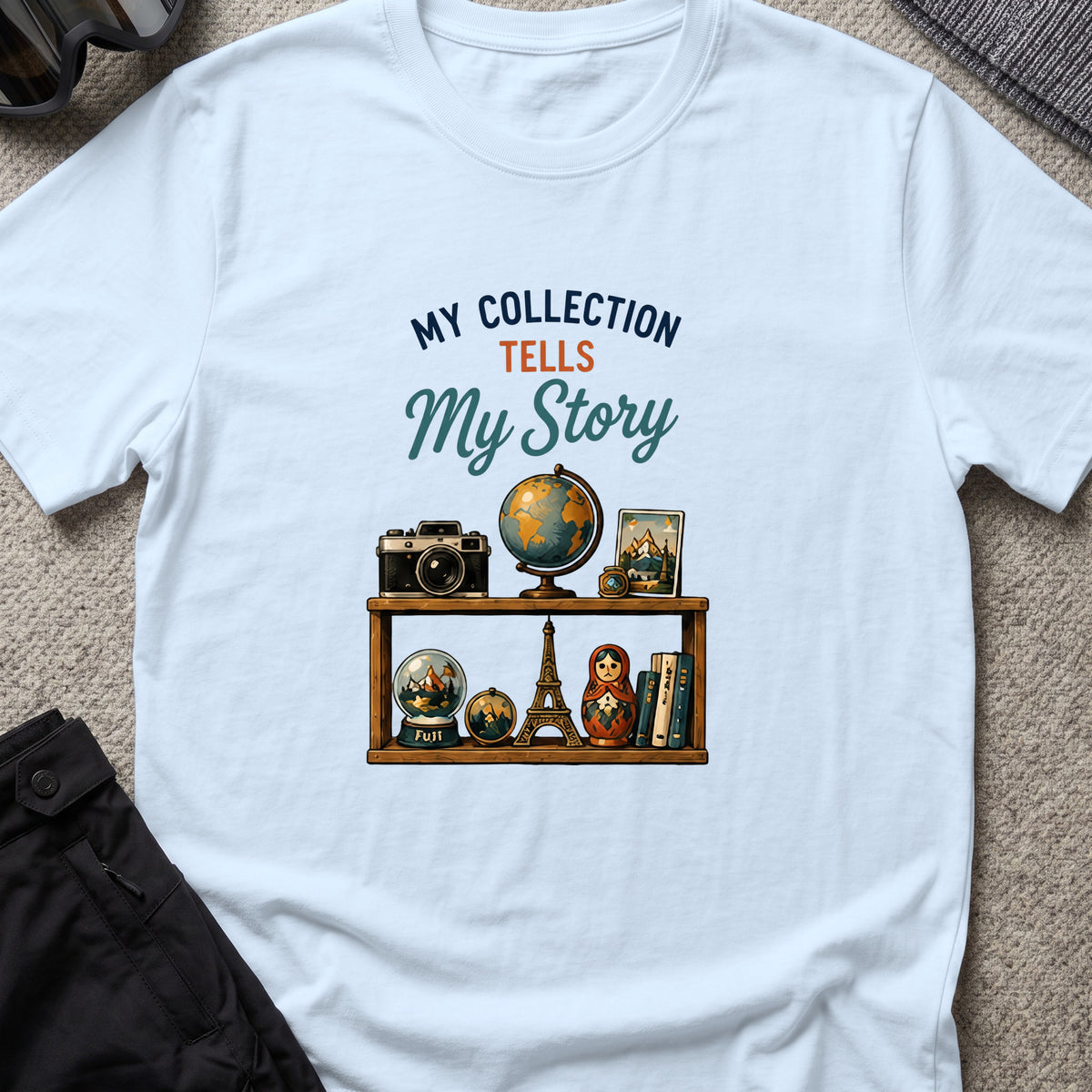 My Collection Tells My Story T-Shirt in Light Blue, front view.