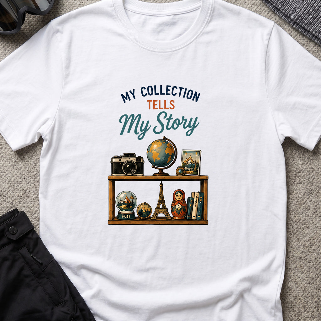 My Collection Tells My Story T-Shirt in White, front view.