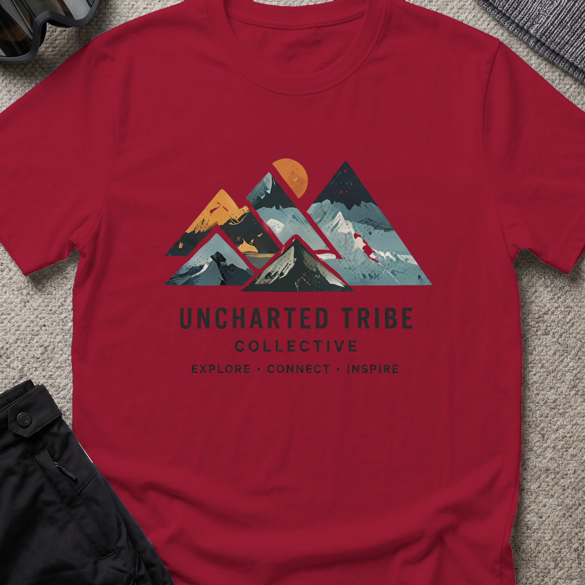 Connect and Inspire T-Shirt in Cardinal Red, front view.