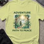 Adventure, Path to Peace T-Shirt in Pistachio, front view.