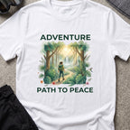 Adventure, Path to Peace T-Shirt in White, front view.
