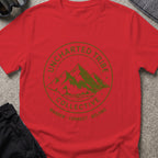 Uncharted Tribe Collective T-Shirt — Mountain Seal in Red, front view.