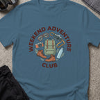Weekend Adventure Club T-Shirt in Indigo Blue, front view.