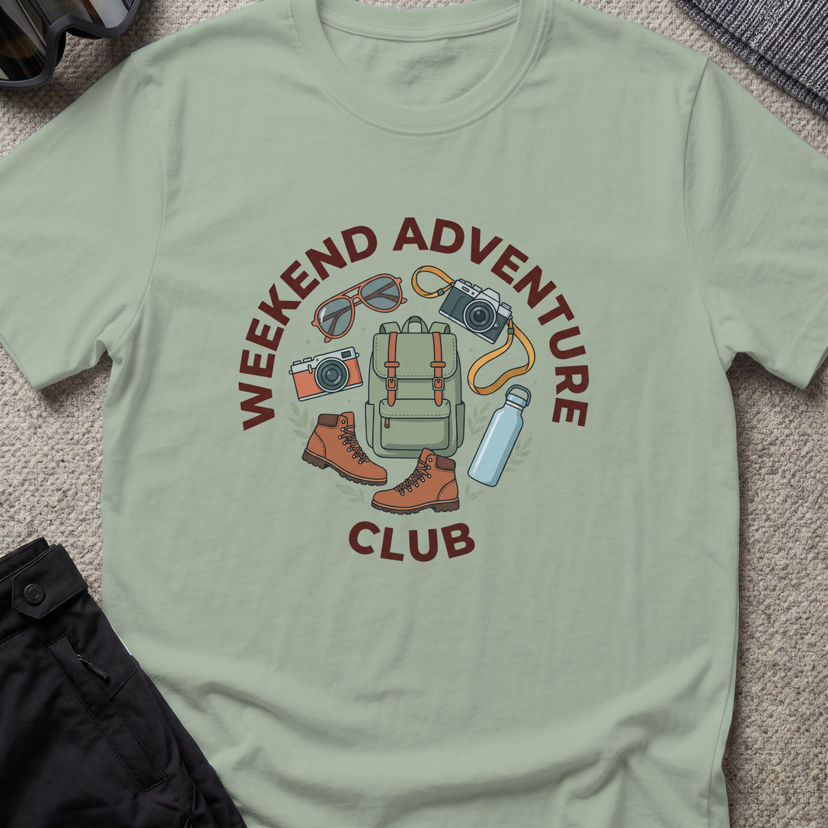 Weekend Adventure Club T-Shirt in Sage, front view.