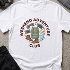 Weekend Adventure Club T-Shirt in White, front view.