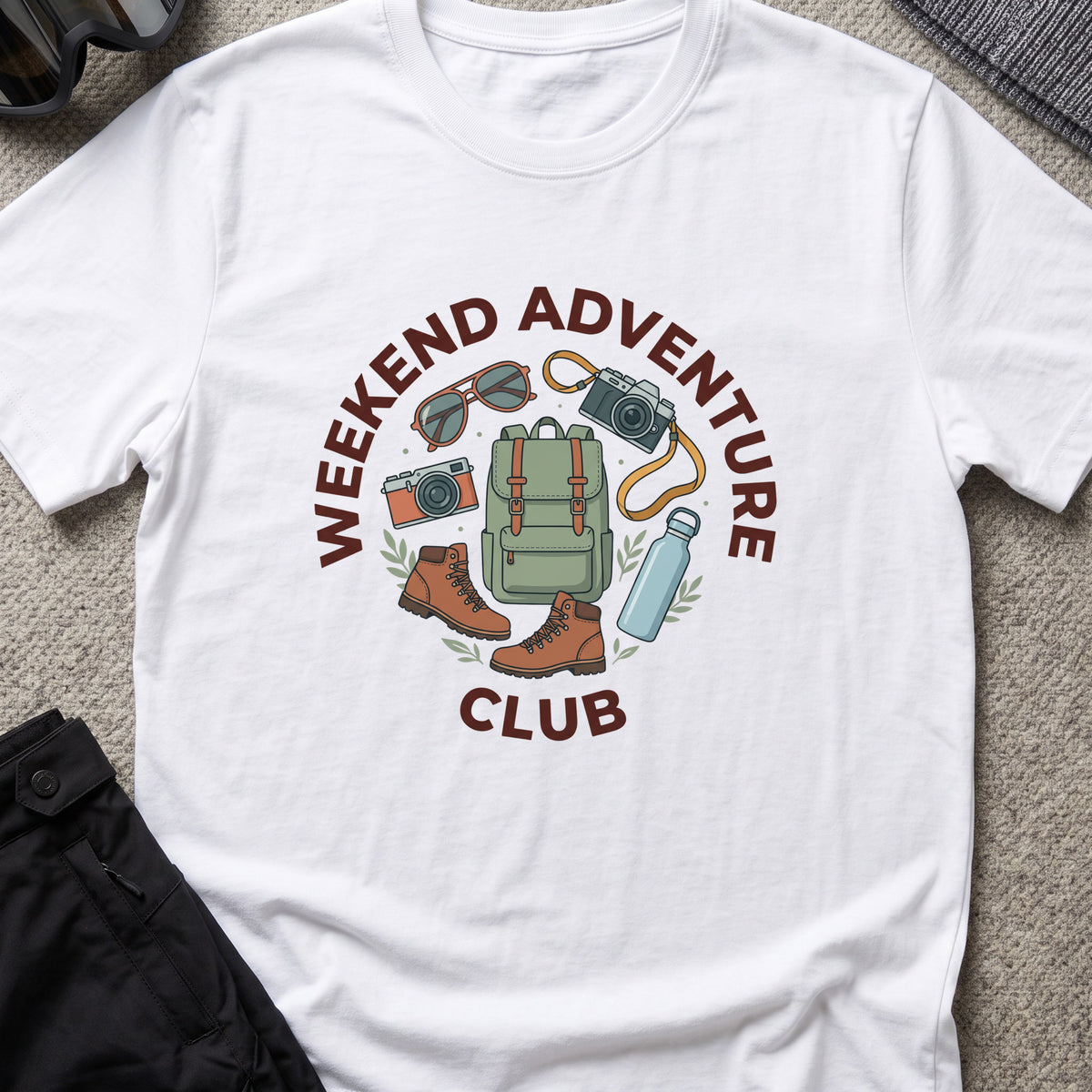 Weekend Adventure Club T-Shirt in White, front view.
