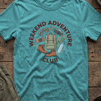 Weekend Adventure Club T-Shirt in Heather Galapagos Blue, front view.
