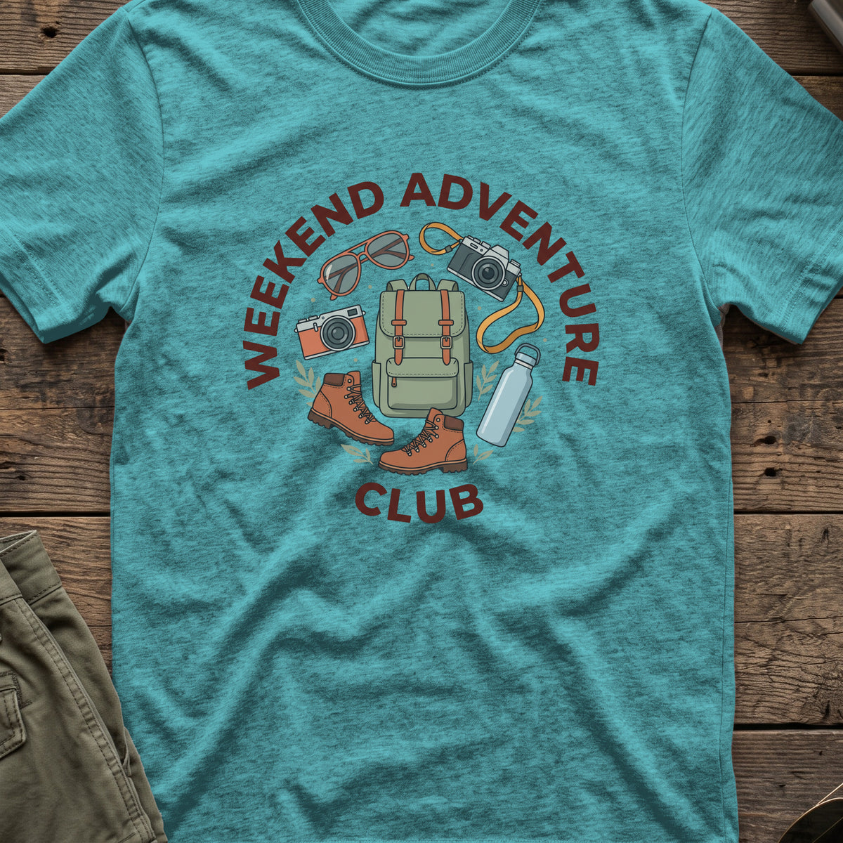 Weekend Adventure Club T-Shirt in Heather Galapagos Blue, front view.