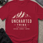 Uncharted Tribe Collective T-Shirt — Summit Wordmark in Cardinal Red, front view.