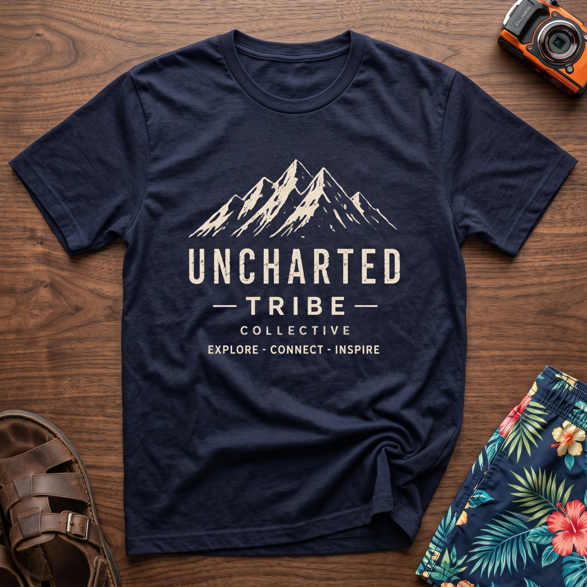 Uncharted Tribe Collective T-Shirt — Summit Wordmark in Navy, front view.