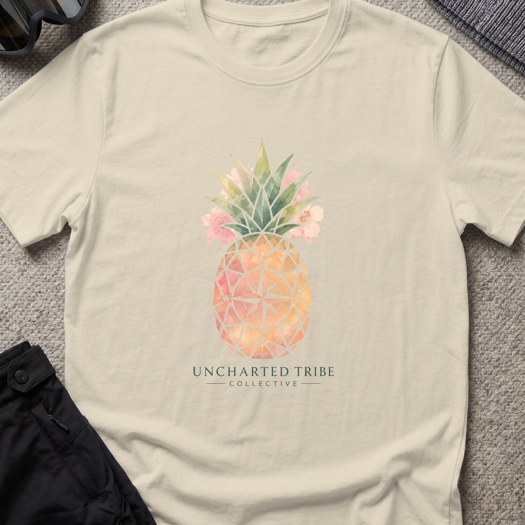 Uncharted Tribe Collective Unisex Pineapple T-Shirt in Sand, front view.
