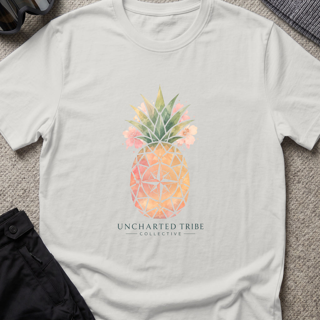 Uncharted Tribe Collective Unisex Pineapple T-Shirt in Ice Grey, front view.