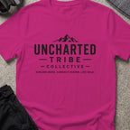 Explore More and Connect Deeper T-Shirt in Antique Heliconia, front view.