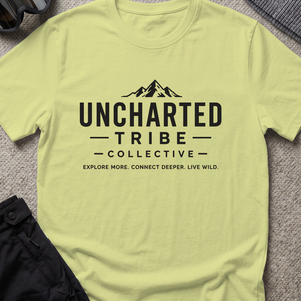 Explore More and Connect Deeper T-Shirt in Pistachio, front view.