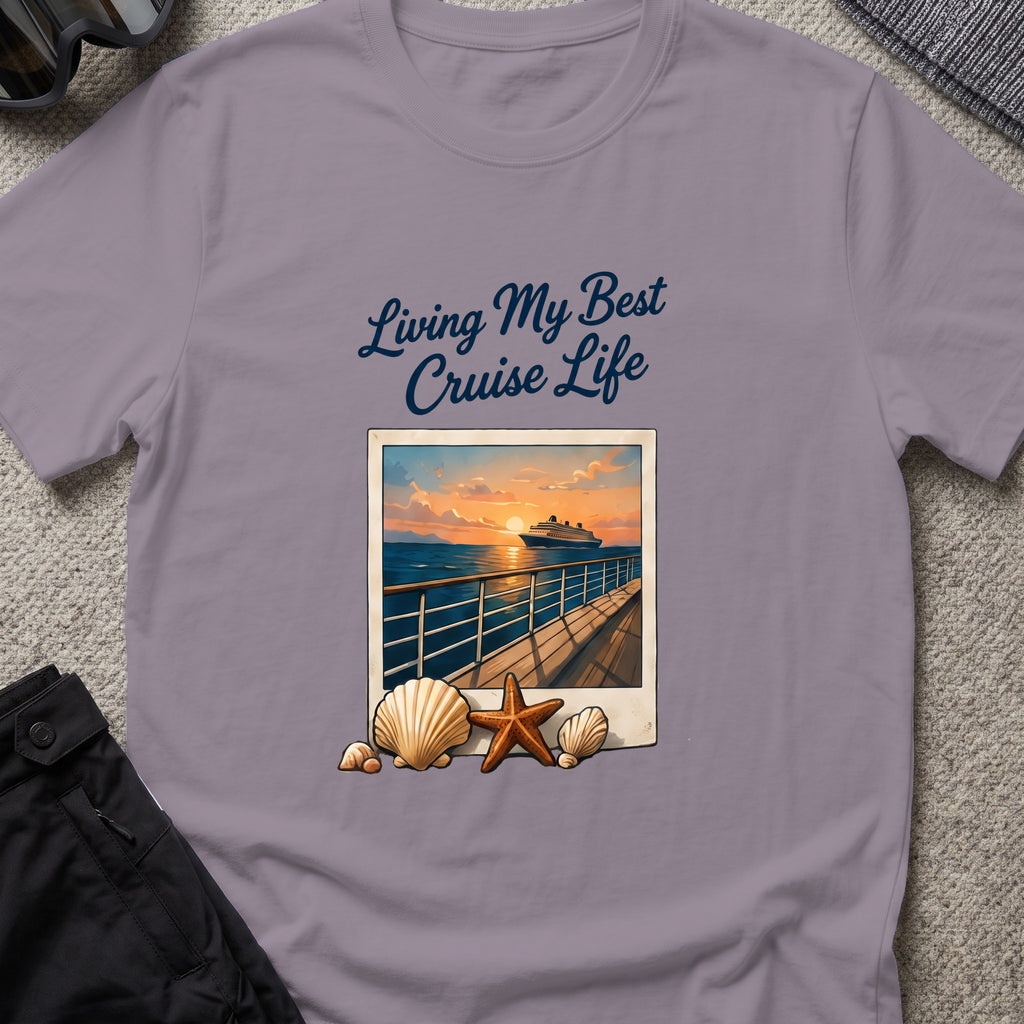 Living my Best Cruise Life T-Shirt in Paragon, front view.