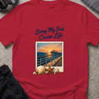 Living my Best Cruise Life T-Shirt in Antique Cherry Red, front view.