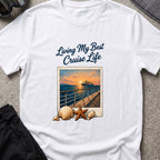 Living my Best Cruise Life T-Shirt in White, front view.