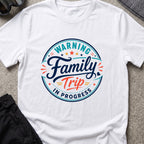 Family Trip in Progress T-Shirt in White, front view.