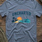 Wander Wide and Live Free T-Shirt in Heather Indigo, front view.