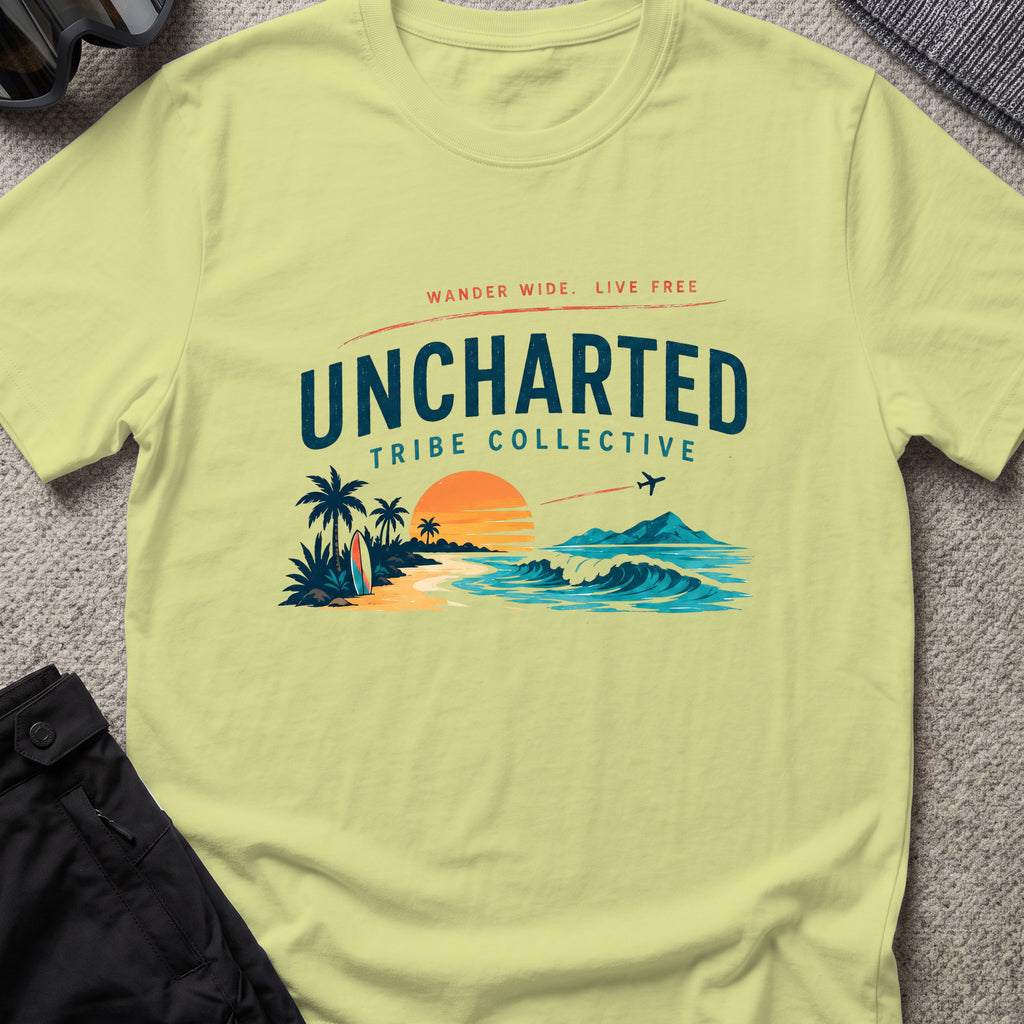 Wander Wide and Live Free T-Shirt in Pistachio, front view.