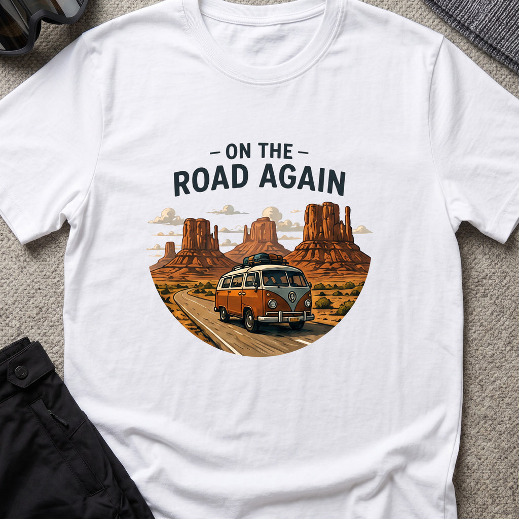On the Road Again T-Shirt in White, front view.