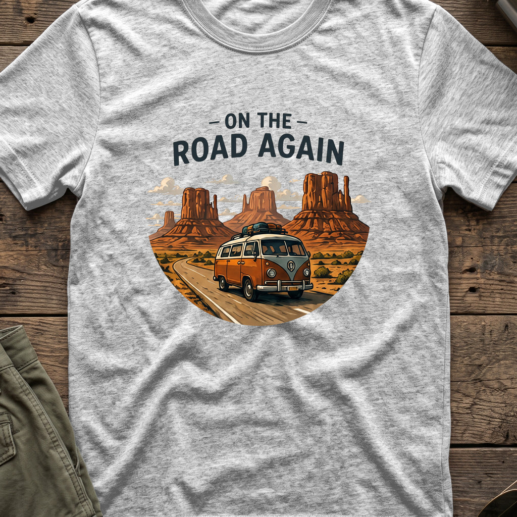 On the Road Again T-Shirt in Sport Grey, front view.