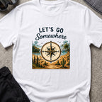 Let's Go Somewhere T-Shirt in White, front view.