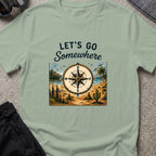 Let's Go Somewhere T-Shirt in Sage, front view.