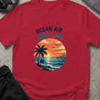 Ocean Air Don't Care T-Shirt in Antique Cherry Red, front view.