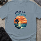 Ocean Air Don't Care T-Shirt in Stone Blue, front view.