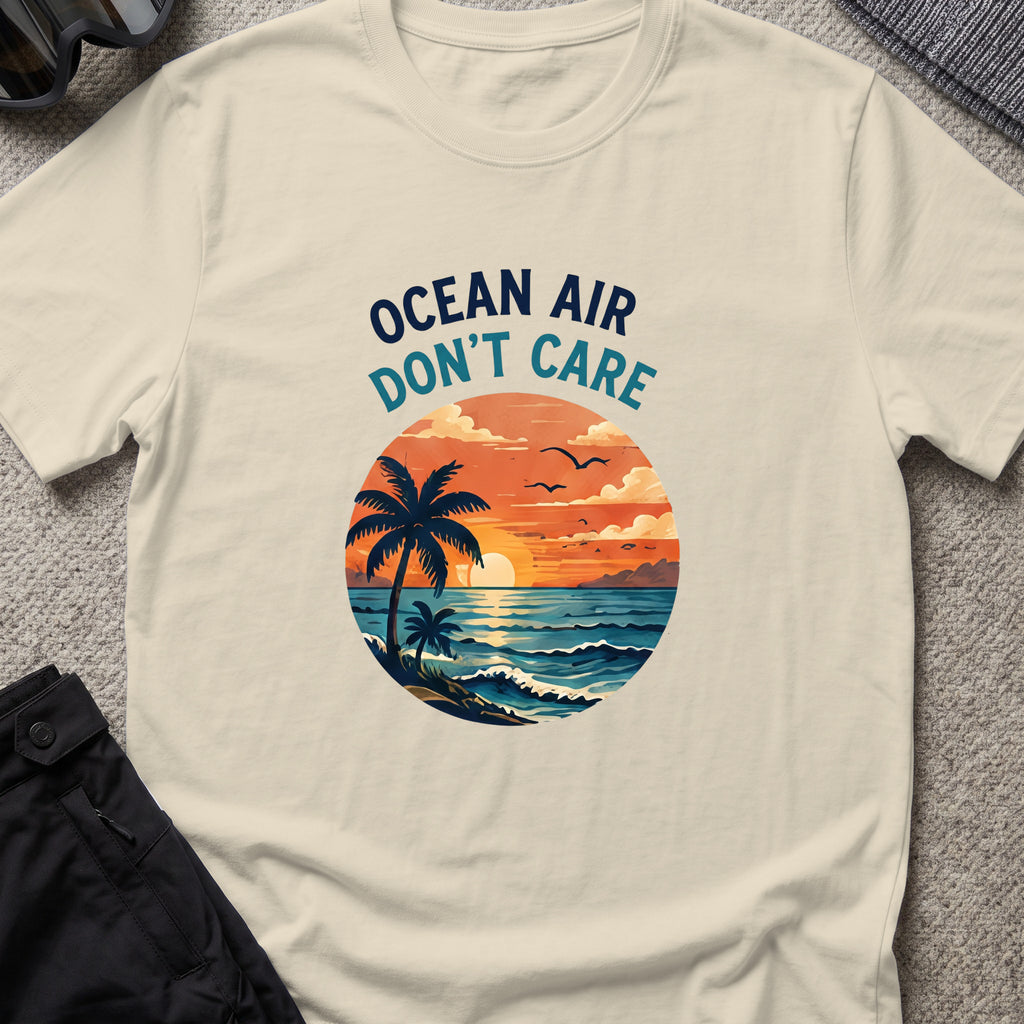 Ocean Air Don't Care T-Shirt in Sand, front view.