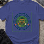 Unofficial Campground Manager T-Shirt in Metro Blue, front view.