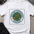 Unofficial Campground Manager T-Shirt in White, front view.