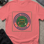 Unofficial Campground Manager T-Shirt in Coral Silk, front view.