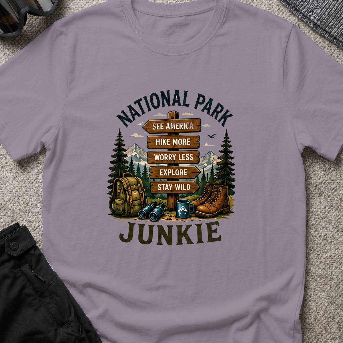 National Park Junkie T-Shirt in Paragon, front view.