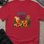 Tropic Like it's Hot T-Shirt in Antique Cherry Red, front view.